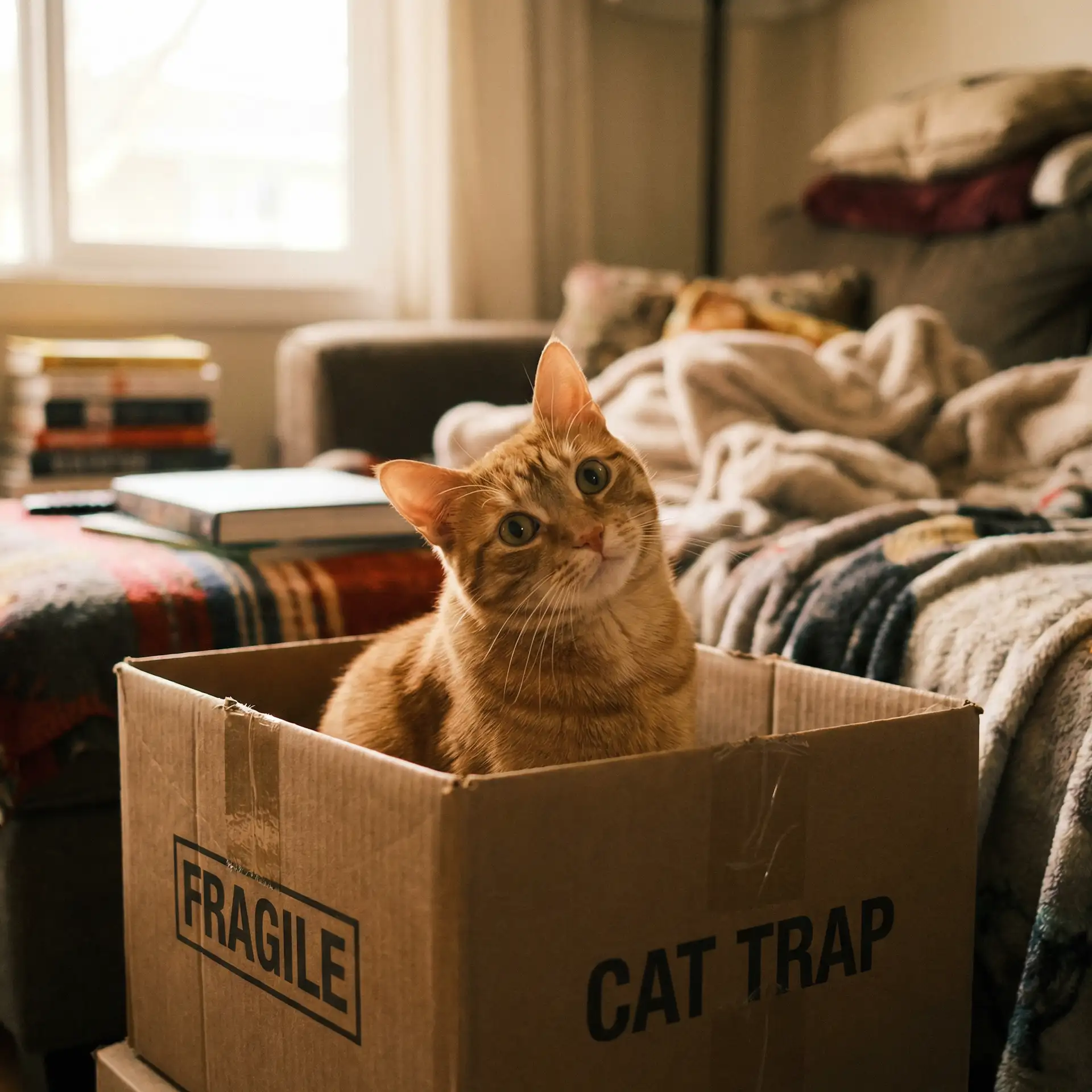 橘猫躲在纸箱里 - 起草网站