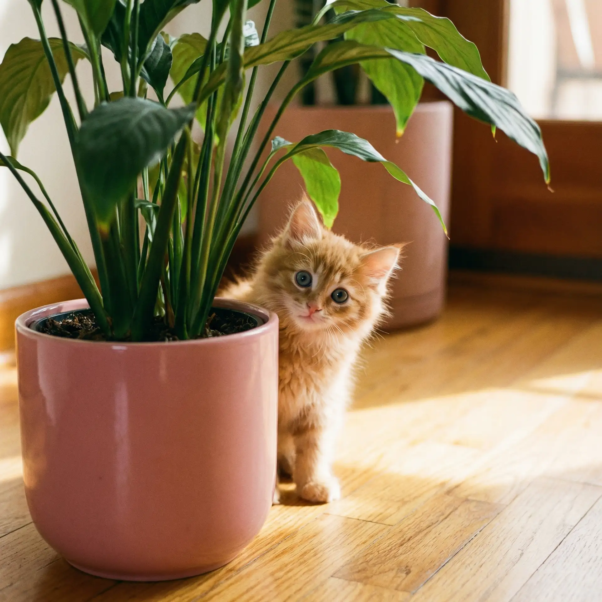小猫从花盆后探头 - 起草网站